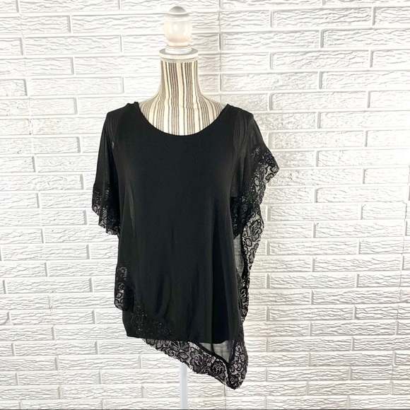 by & by Tops - By & By Black Top Lace Trimmed Sheer Overlay